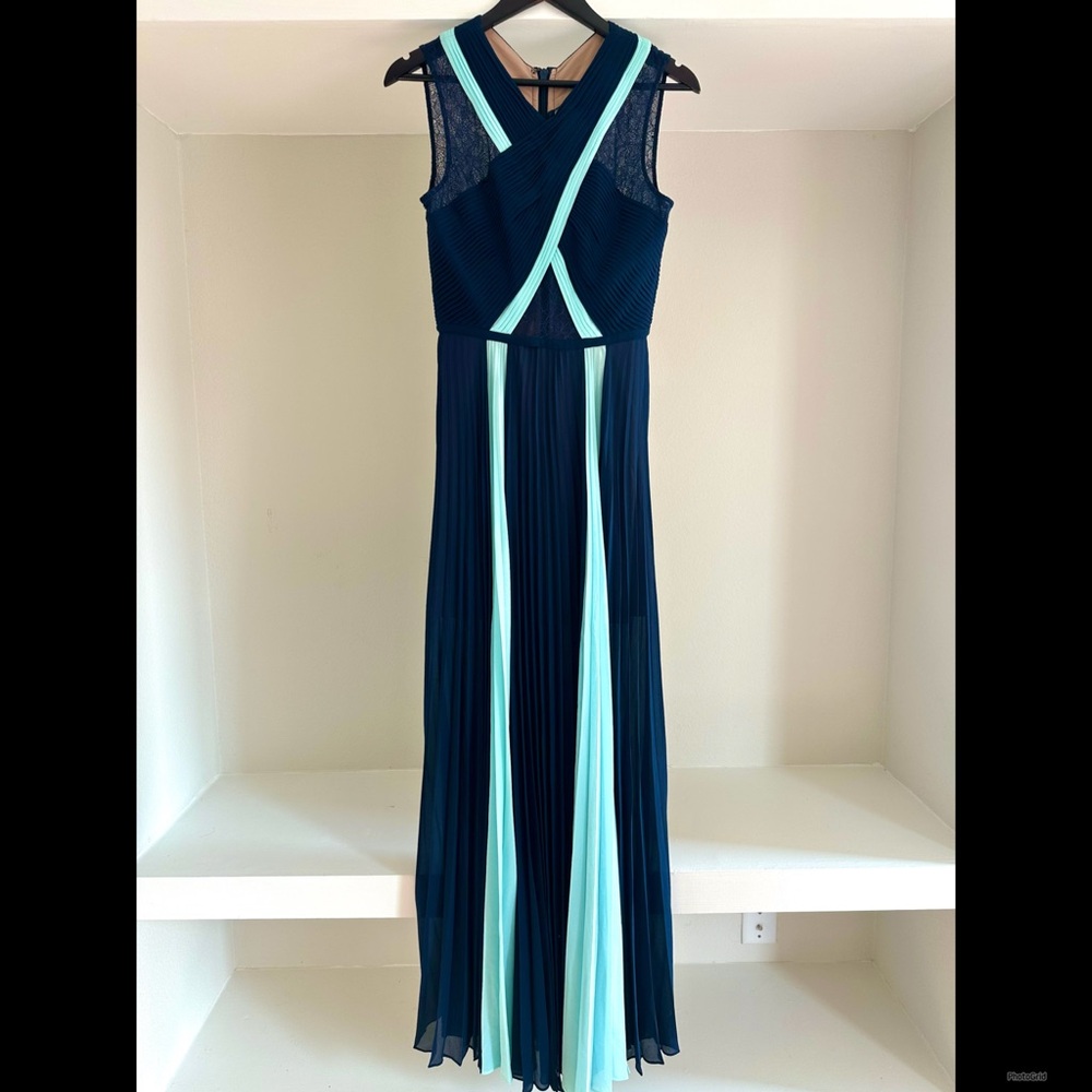 BCBG MaxAzria Navy and Aqua Maxi Dress
